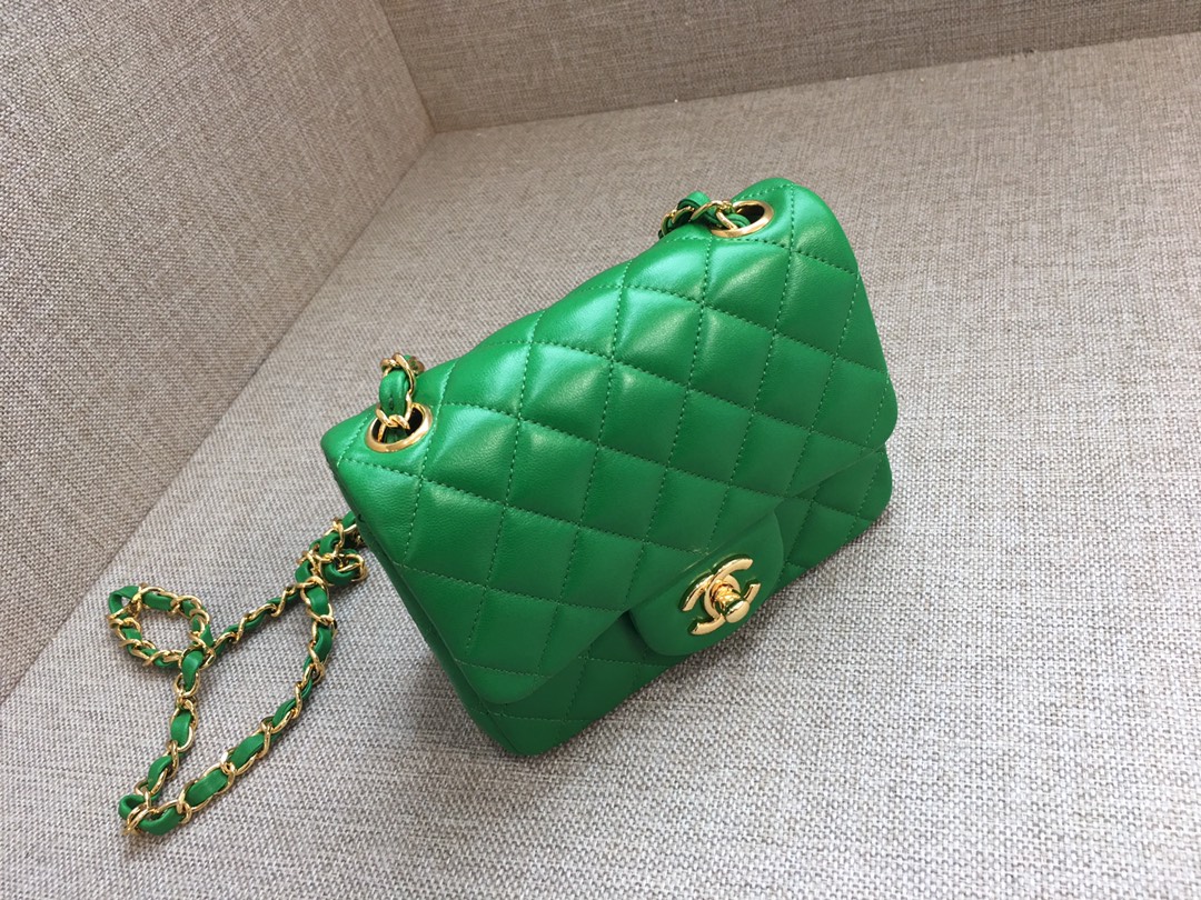 Mini Classic Flap Lambskin Bag A01115 Green/Gold